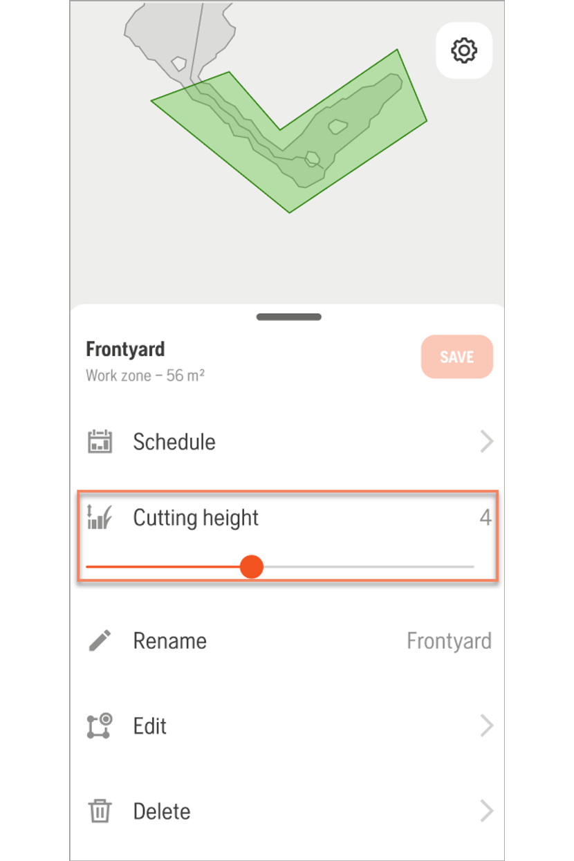 Screenshot from Automower Connect with Cutting height option